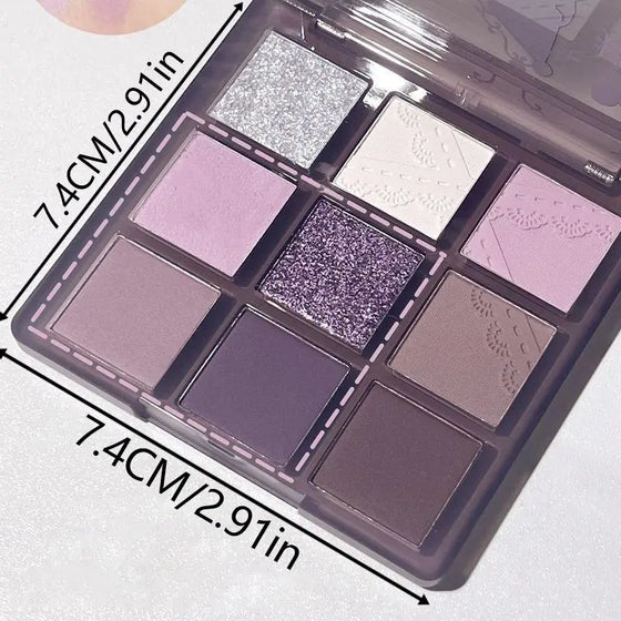 Music Festival Makeup 9 Color Purple Tones Eyeshadow Palette, Matte Glitter Shimmering Eye Shadow Makeup Palette, High Pigmented Colorful Eye Makeup Product