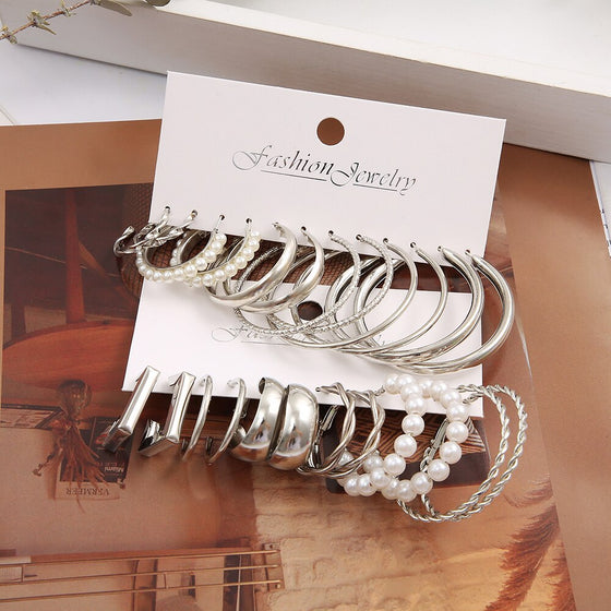 12pcs Of Suit Silver Alloy Earrings