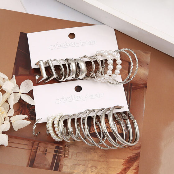 12pcs Of Suit Silver Alloy Earrings