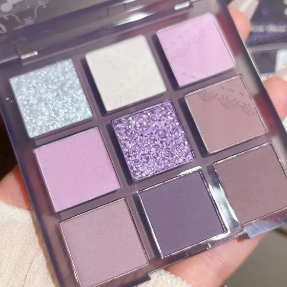 Music Festival Makeup 9 Color Purple Tones Eyeshadow Palette, Matte Glitter Shimmering Eye Shadow Makeup Palette, High Pigmented Colorful Eye Makeup Product