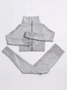  Two Pieces Women'S Solid Textured Tracksuit Set, Zip up High Neck Jacket & High Waist Leggings, Back to School Outfits, Summer Sets for Gym Yoga Exercise, Ladies Spring & Fall Clothes