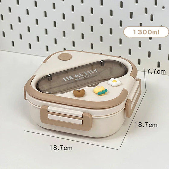 Simple Cute Portable Lunch Box with Compartment for Girls School Kids Plastic Picnic Bento Box Microwave Food Storage Containers