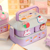 Kawaii Portable Lunch Box for Girls School Kids Plastic Picnic Bento Box Microwave Food Box with Compartments Storage Containers