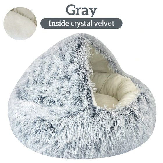 Winter Long Plush Pet Cat Bed round Cat Cushion Cat House 2 in 1 Warm Cat Basket Cat Sleep Bag Cat Nest Kennel for Small Dog Cat