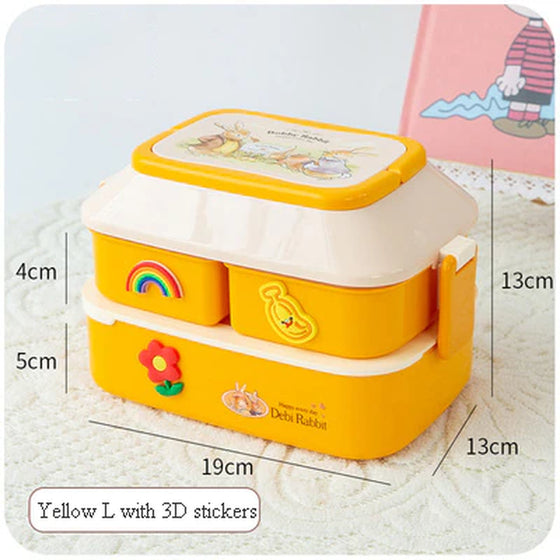 Kawaii Portable Lunch Box for Girls School Kids Plastic Picnic Bento Box Microwave Food Box with Compartments Storage Containers