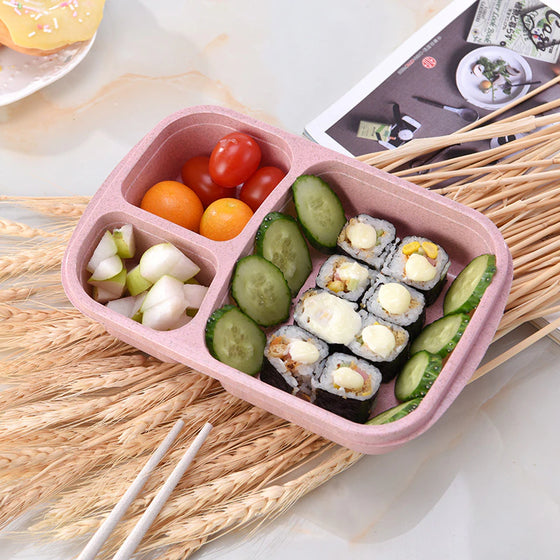 Microwave Lunch Box Wheat Straw Dinnerware Food Storage Container Children Kids School Office Portable Bento Box Lunch Bag