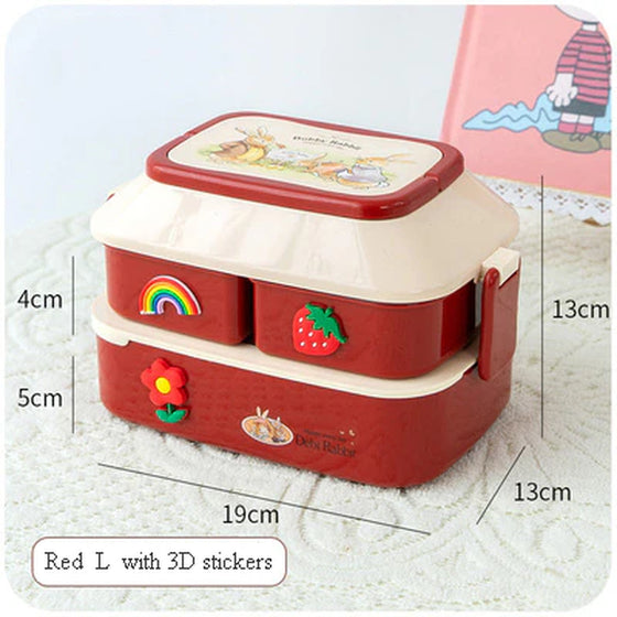 Kawaii Portable Lunch Box for Girls School Kids Plastic Picnic Bento Box Microwave Food Box with Compartments Storage Containers