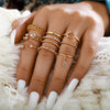 Vintage Bohemian Wave Flower Rings Set For Women