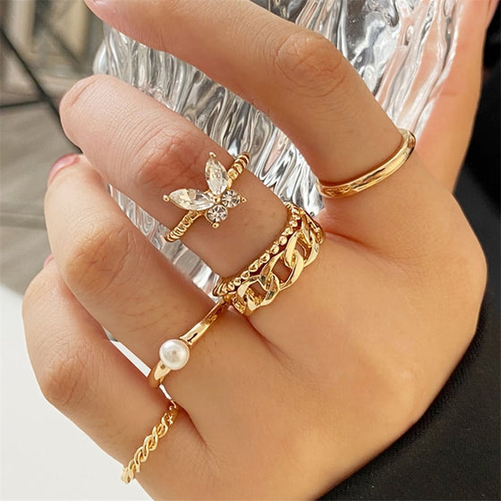 Vintage Bohemian Wave Flower Rings Set For Women