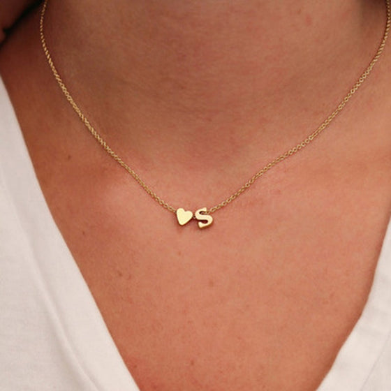 Dainty Initial Necklace with a Heart