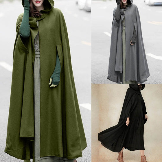 ZANZEA Women Poncho Winter Hooded Open Front Cloak Loose Solid Long Coat Hoodies Cosplay Outwear Christmas Casual Cape