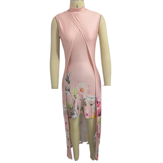 2022 Fashion Summer Women Casual Sleeveless Floral Print Elegant Dress