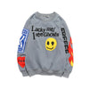 Harajuku Retro Smiley Flame Print Round Neck Sweatshirts