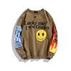 Harajuku Retro Smiley Flame Print Round Neck Sweatshirts