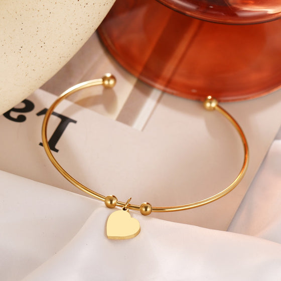 Stainless Steel Open Bracelet Gold Coloured Heart