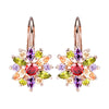 BAMOER 3 Colors Luxury Gold Color Flower Stud Earrings with Zircon Stone