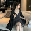 Gothic Sexy Dress V Collar Vintage Y2k Spaghetti Strap Mesh Patchwork Mini Dresses 2022 Summer High Waist Dress For Women