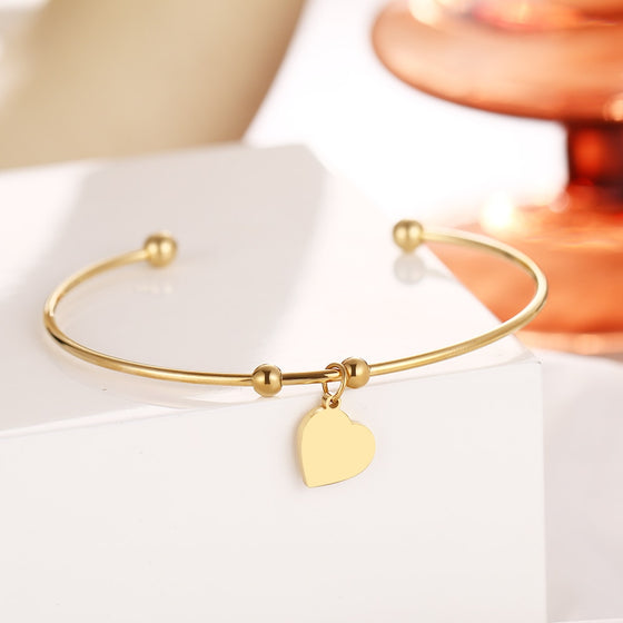 Stainless Steel Open Bracelet Gold Coloured Heart