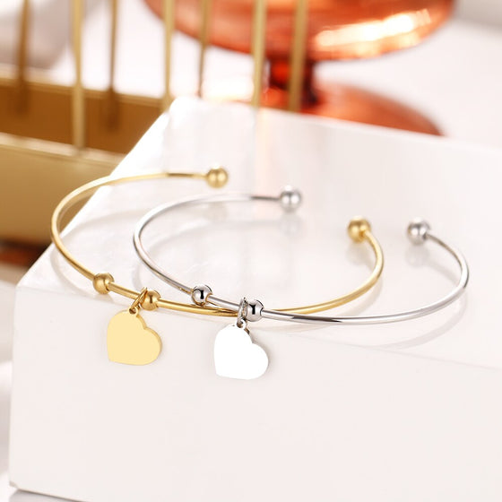 Stainless Steel Open Bracelet Gold Coloured Heart