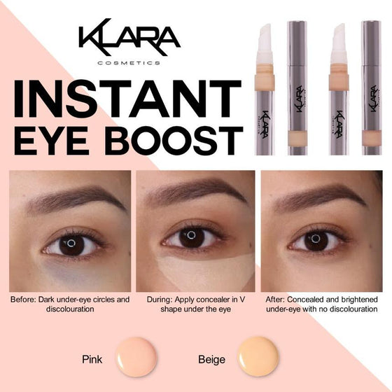 Klara Cosmetics Eye Boost Concealer before and after application on the undereye