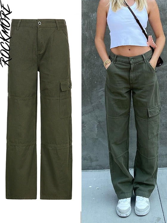 Rockmore Brown Vintage Baggy Jeans Women 90s Streetwear Pockets Wide Leg Cargo Pants Low Waist Straight Denim Trousers 2021