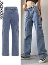 Rockmore Brown Vintage Baggy Jeans Women 90s Streetwear Pockets Wide Leg Cargo Pants Low Waist Straight Denim Trousers 2021