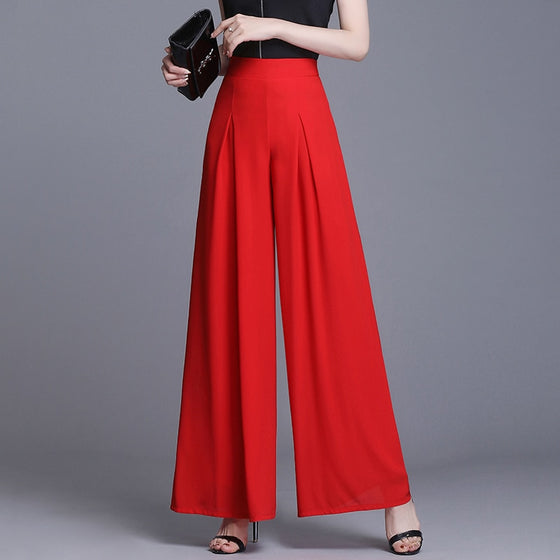 High Waisted Chiffon Wide Leg Pants