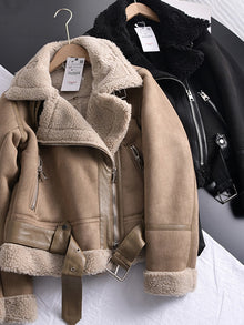  Ailegogo Winter Women Thick Warm Suede Lamb Jacket