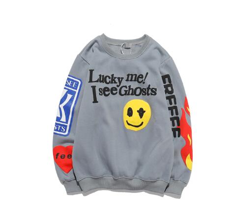 Harajuku Retro Smiley Flame Print Round Neck Sweatshirts