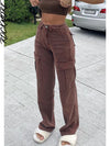 Rockmore Brown Vintage Baggy Jeans Women 90s Streetwear Pockets Wide Leg Cargo Pants Low Waist Straight Denim Trousers 2021