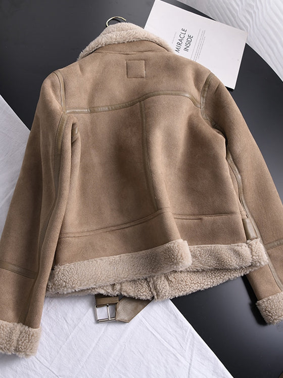 Ailegogo Winter Women Thick Warm Suede Lamb Jacket