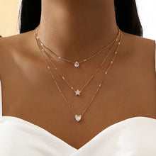  Crystal Zircon Heart Star Charm Layered Pendant Necklace Set for Women Charms Fashion