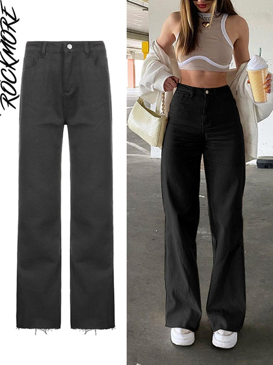 Rockmore Brown Vintage Baggy Jeans Women 90s Streetwear Pockets Wide Leg Cargo Pants Low Waist Straight Denim Trousers 2021