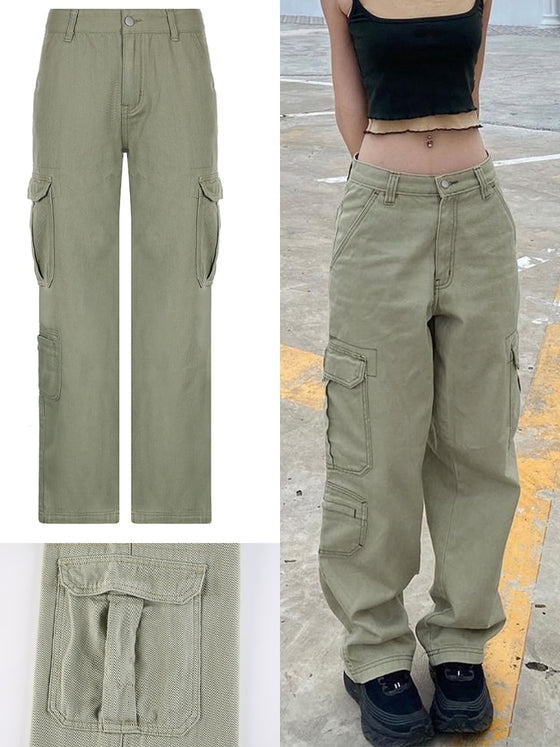 Rockmore Brown Vintage Baggy Jeans Women 90s Streetwear Pockets Wide Leg Cargo Pants Low Waist Straight Denim Trousers 2021