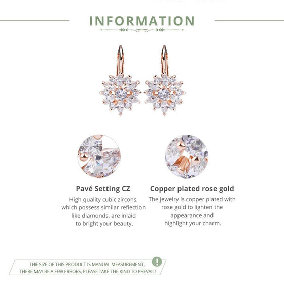 BAMOER 3 Colors Luxury Gold Color Flower Stud Earrings with Zircon Stone