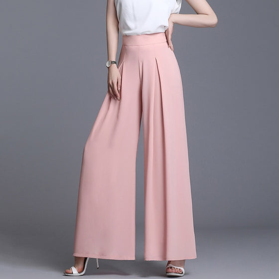 High Waisted Chiffon Wide Leg Pants