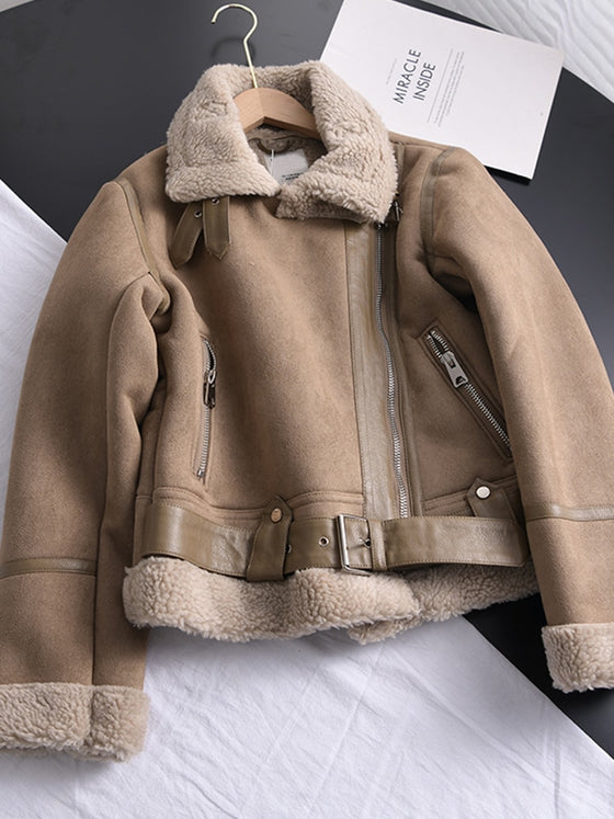 Ailegogo Winter Women Thick Warm Suede Lamb Jacket