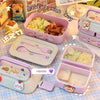 Kawaii Portable Lunch Box for Girls School Kids Plastic Picnic Bento Box Microwave Food Box with Compartments Storage Containers