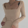 Emilia | Elegant Square Neck Dress with Side Split - Deal Digga