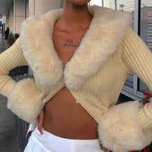  Ribbed Knitted Cardigan With Fur Trim Collar - Deal Digga