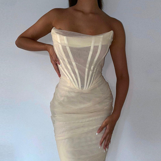Lorena | Mesh Strapless Bodycon Dress