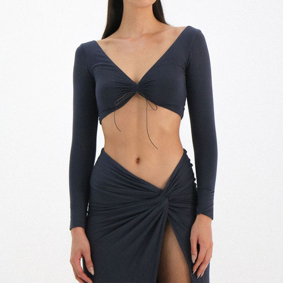 Amara | Long Sleeve Top and Ruched Drawstring Bodycon Two Piece Set - Deal Digga