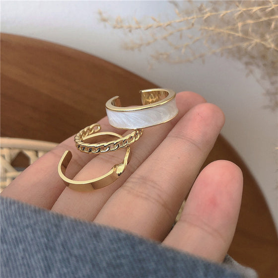 3pcs/set Bohemian White Enamel Round Metal Ring Sets