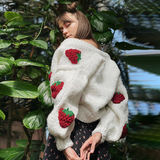 Cute Strawberry  Print Cardigan - Deal Digga