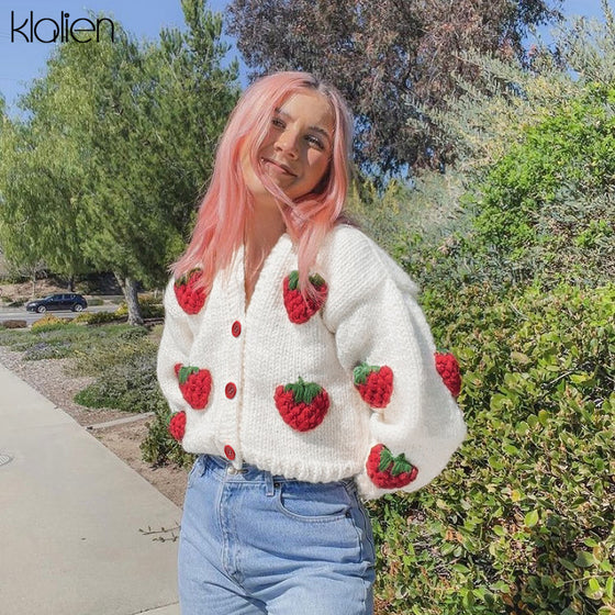 Cute Strawberry  Print Cardigan - Deal Digga