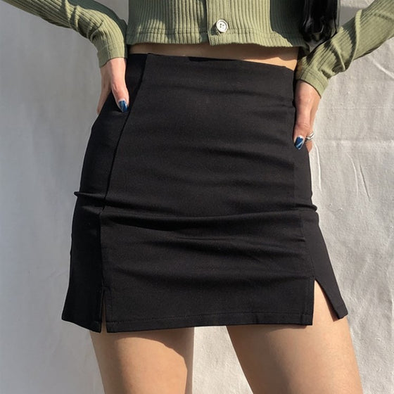 High Waist Mini Two Slitted Skirt