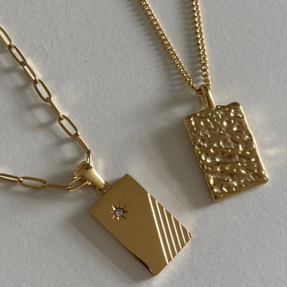 Stainless Steel Vintage Gold Rectangular Sunshine Necklace - Deal Digga