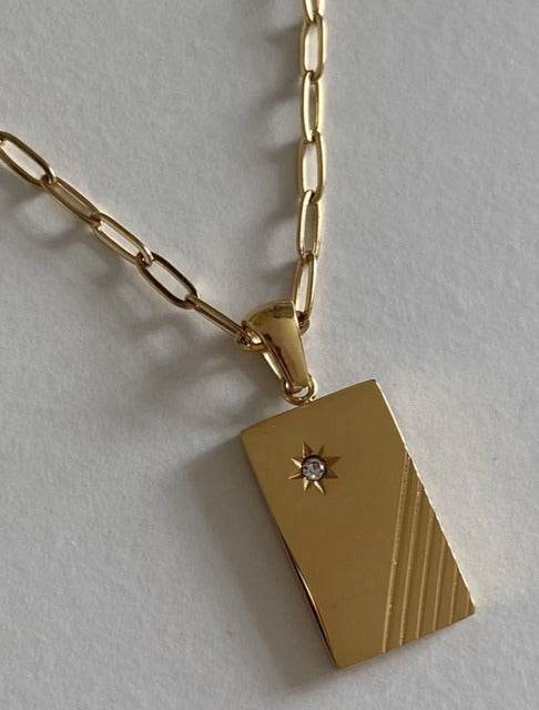 Stainless Steel Vintage Gold Rectangular Sunshine Necklace - Deal Digga