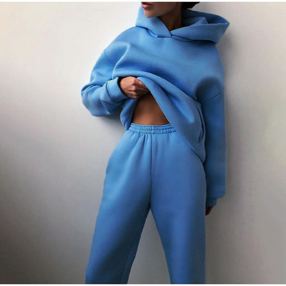 Hoodie and Sweatpants Casual Fleece Two Piece Set - Deal Digga