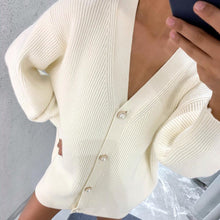  White Knitted V Neck Sweater Cardigan - Deal Digga